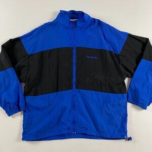 Vintage 90s Reebok Windbreaker Jacket Mens Large XL Full Zip Blue Black Nylon